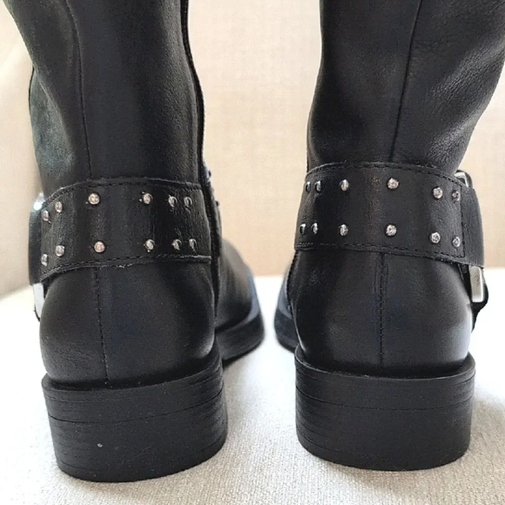 Schutz Luccia Buckle Black Graxo Leather Women's Boot Moto Grunge Punk Casual
